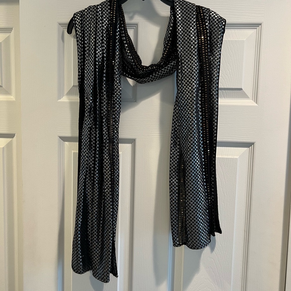 Chic Black Metallic Print Scarf